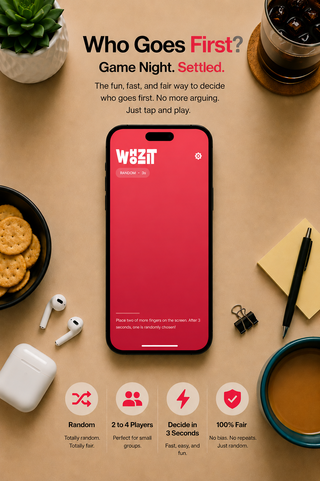 WhozIt game-night overview showing the app and its core features
